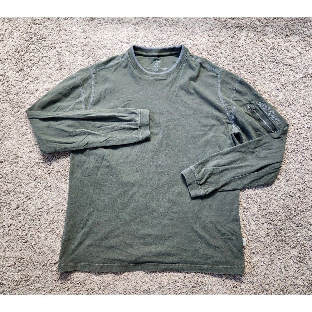 Kuhl Wildfibre Kommando Crew Shirt Mens L Olive Slate Organic Cotton Thumbholes